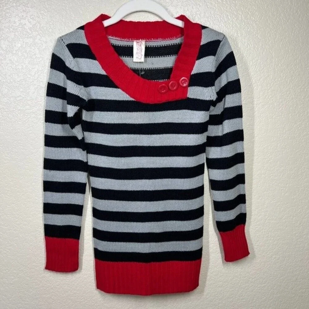 Chillipop Black stripes sweater  long sleeve asymmetric neckline size S (7-8)